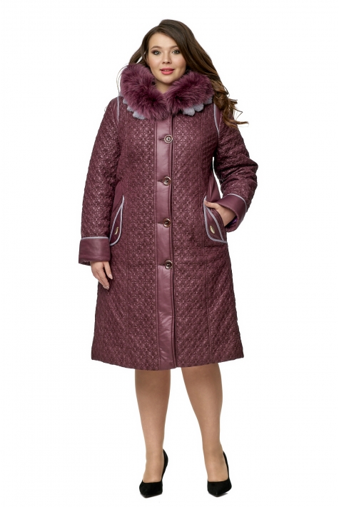 Женское пальто из текстиля с капюшоном, отделка песец 8010541