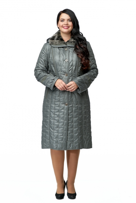 Женское пальто из текстиля с капюшоном, отделка искусственный мех 8011859