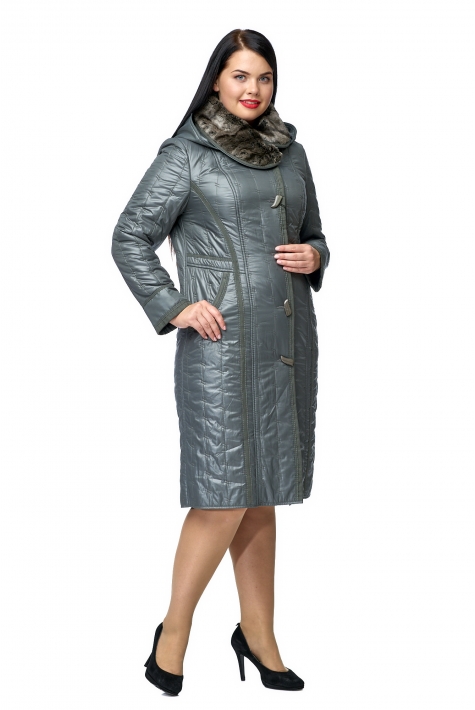 Женское пальто из текстиля с капюшоном, отделка искусственный мех 8011862