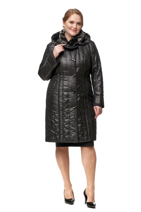 Женское пальто из текстиля с капюшоном, отделка искусственный мех 8012328