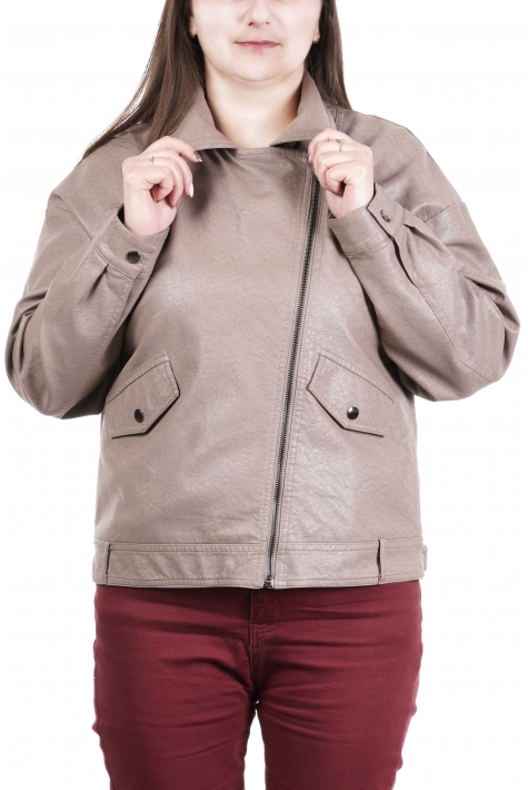 Женская кожаная куртка из эко-кожи с воротником 8021345