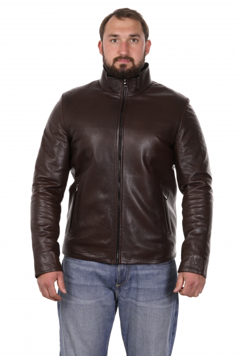 Мужская кожаная куртка из натуральной кожи на меху с воротником 8022689