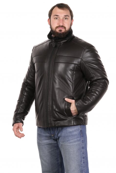 Мужская кожаная куртка из натуральной кожи на меху с воротником 8022846